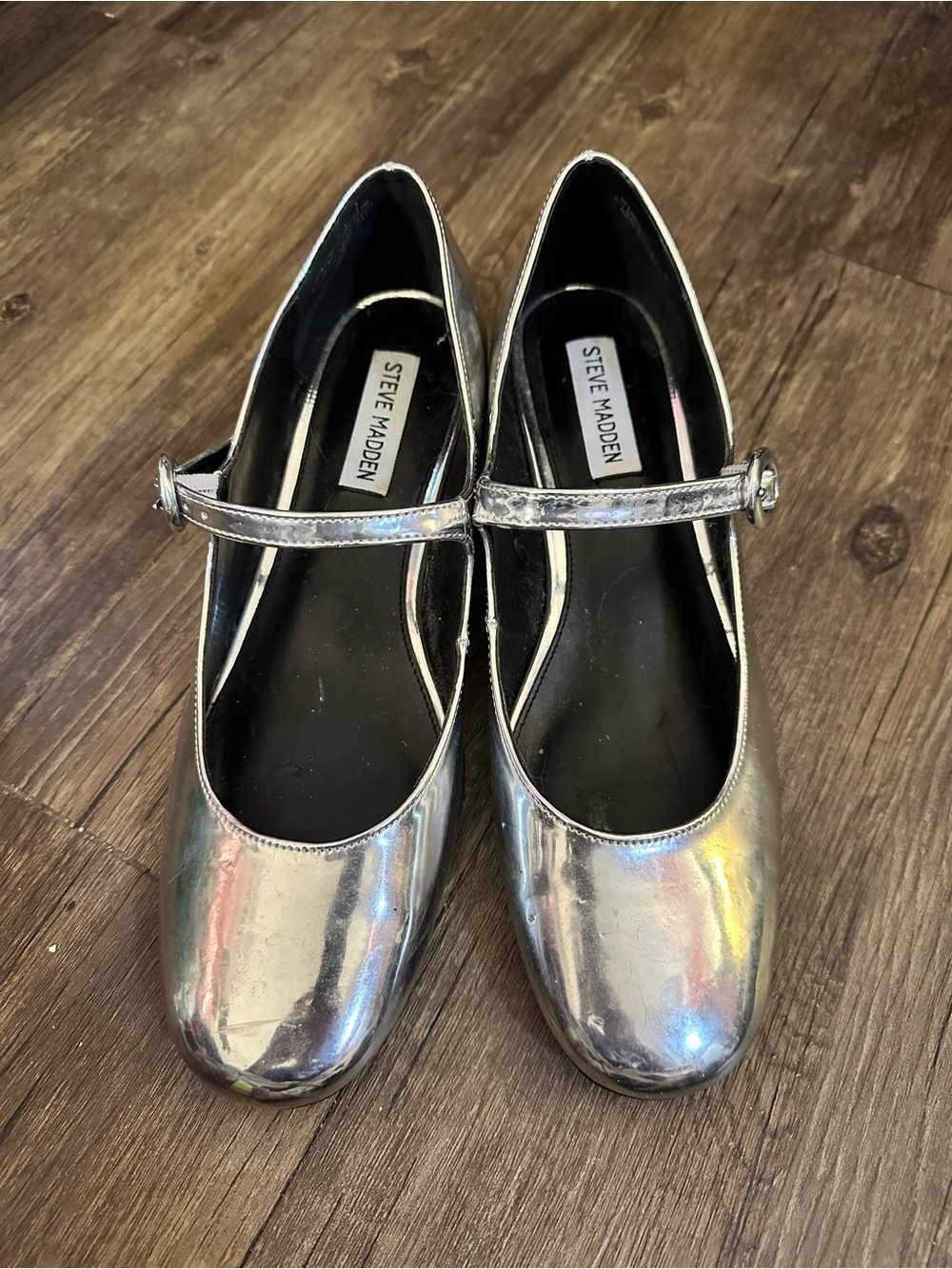 Steve Madden Metallic Silver Mary Jane Flats Size 9M